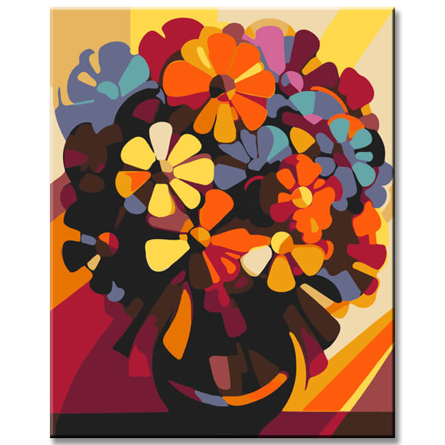 Colorful bouquet of flowers in a vase - painting by numbers