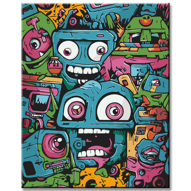 Graffiti faces in neon colors - paint by numbers