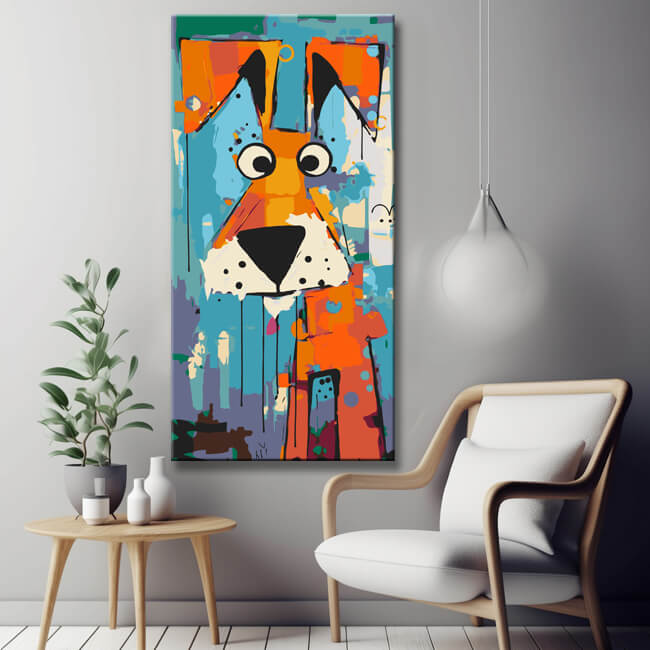 Comic dog portrait in Basquiat style - painting by numbers