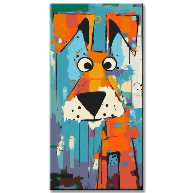 Comic dog portrait in Basquiat style - painting by numbers