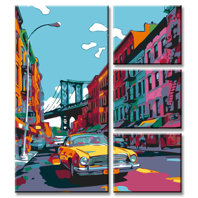 Painting by Numbers: Taxi in New York City Brooklyn 4 parts