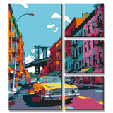 Painting by Numbers: Taxi in New York City Brooklyn 4 parts