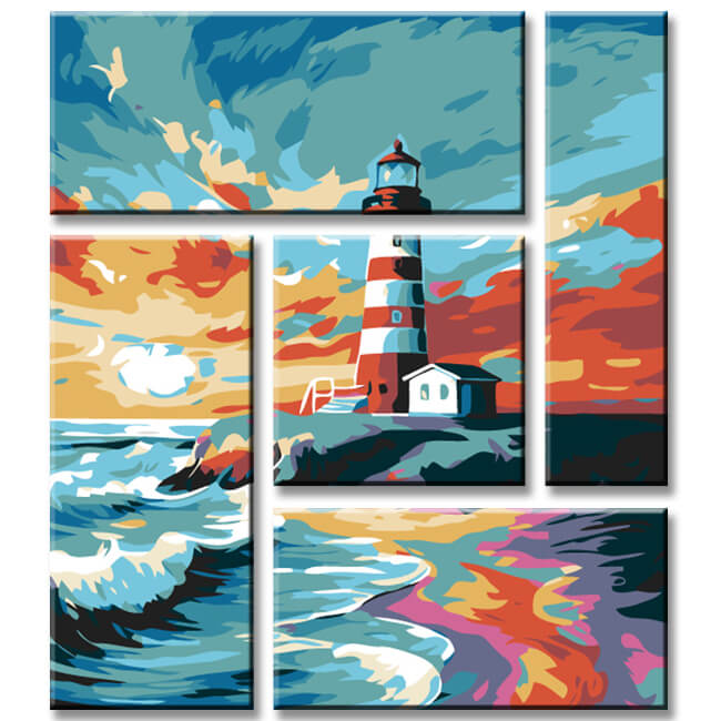Painting by numbers: Lighthouse on the beach 5 parts