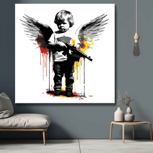 Baby angel with gun - painting by numbers