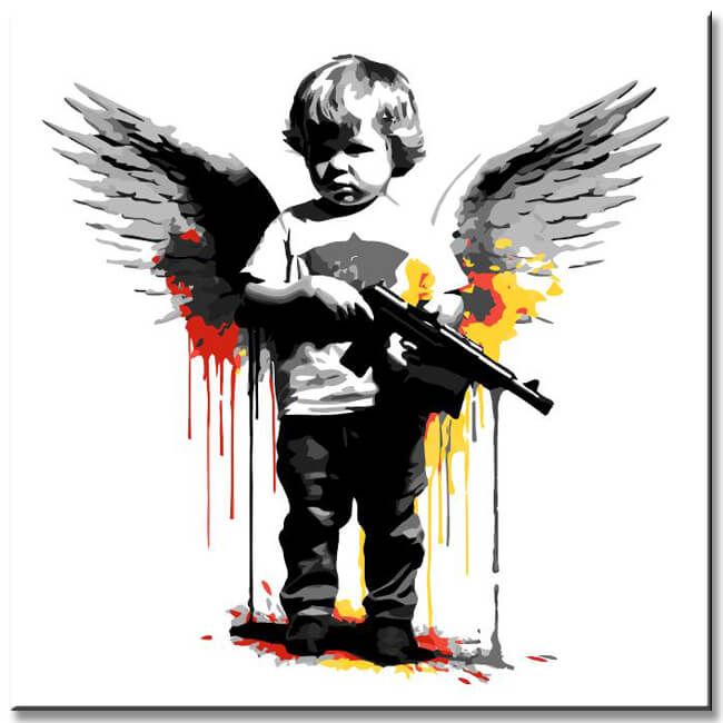 Baby angel with gun - painting by numbers