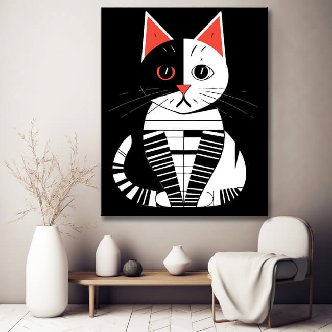 Black and white cat in Picasso style - painting by numbers