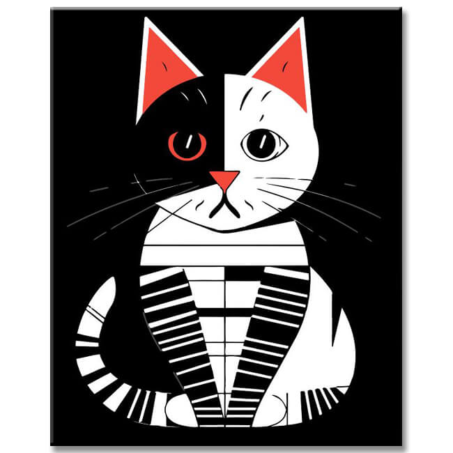 Black and white cat in Picasso style - painting by numbers