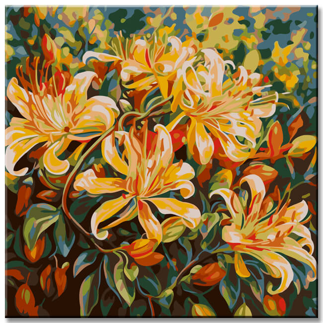 Colorful Honeysuckle Flower Painting by Numbers