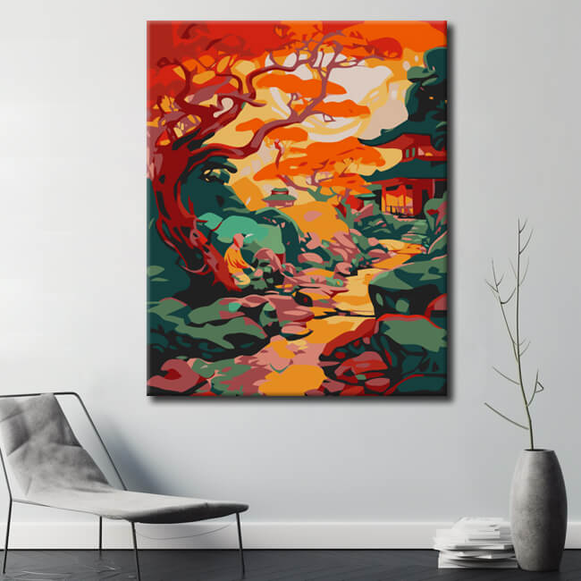Painting by numbers morning mood river landscape