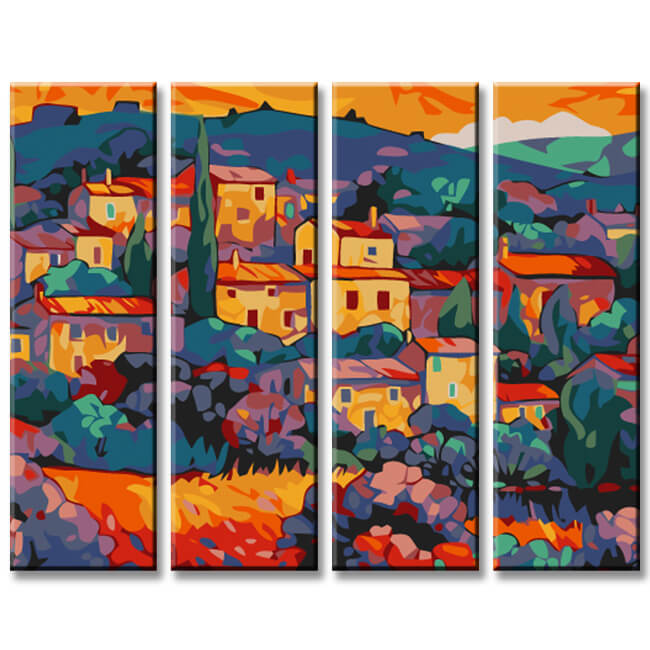 Paint by numbers painting view of Italian city 4 parts