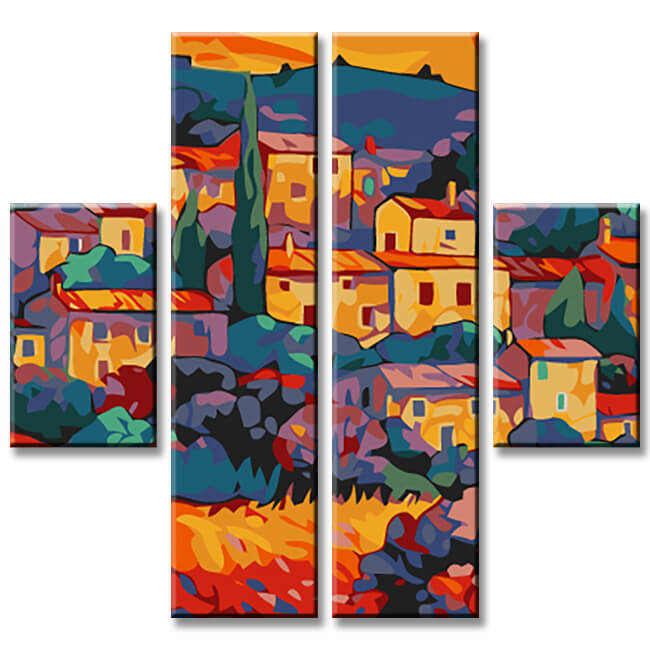 Painting by numbers art perspective on Italian city 4 parts
