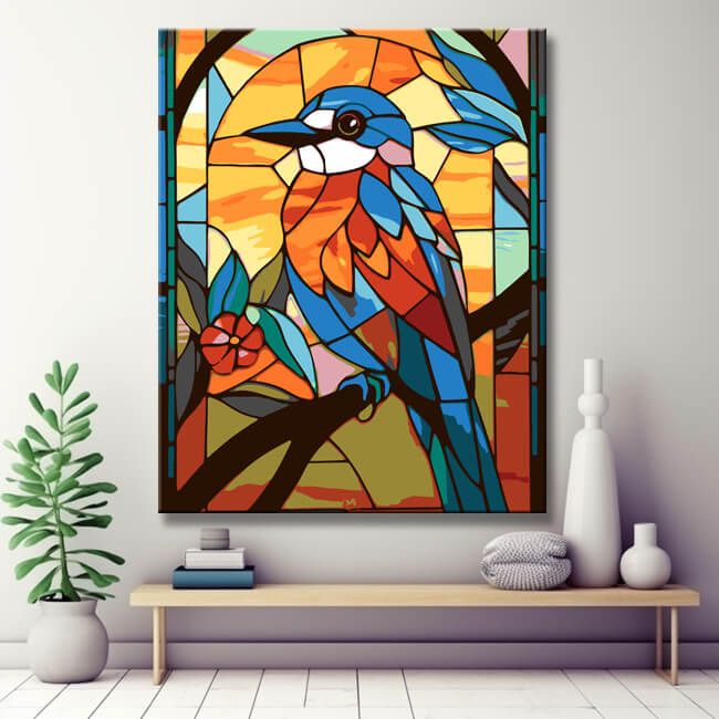 Colorful bird glass art - painting by numbers