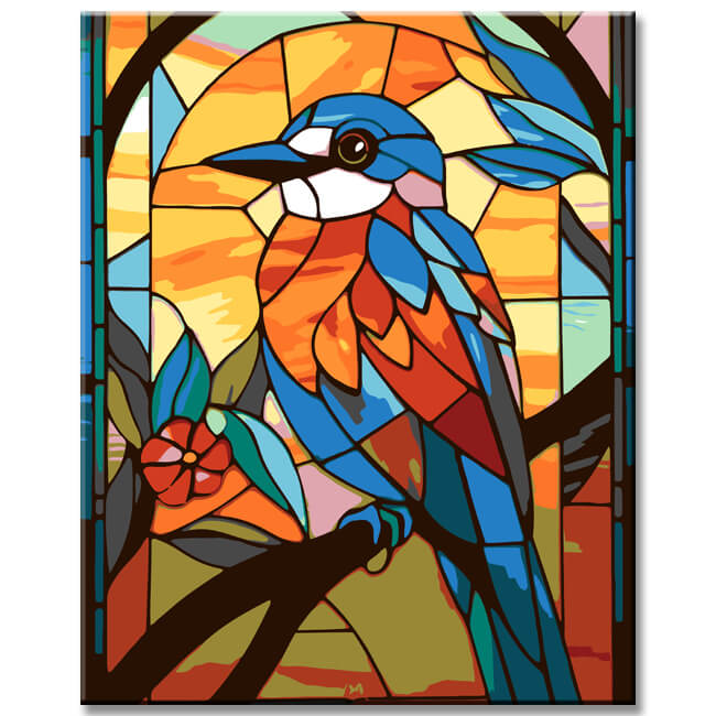 Colorful bird glass art - painting by numbers