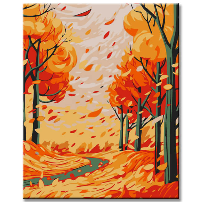 Autumn Mood Tree Alley Painting by Numbers