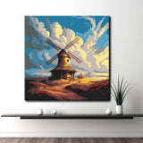 Painting by numbers windmill in landscape