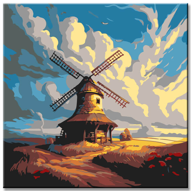 Painting by numbers windmill in landscape