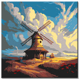 Painting by numbers windmill in landscape