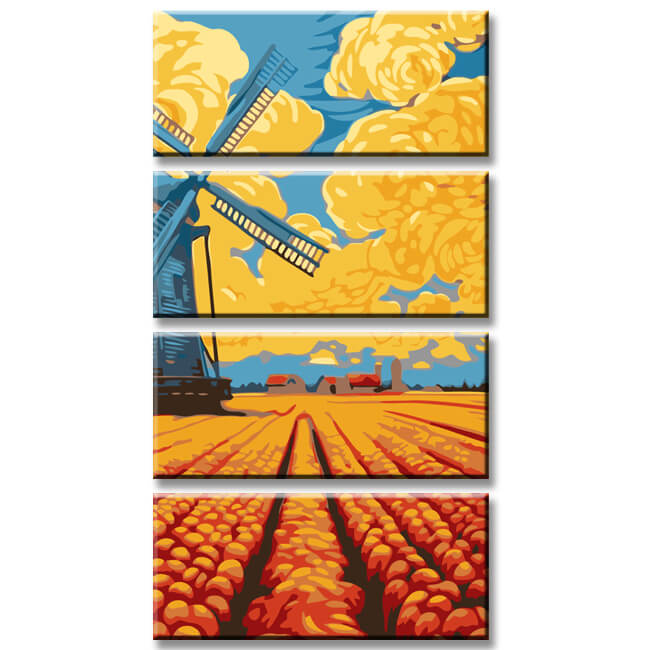 Painting By Numbers Flower Field Netherlands 4-Panel