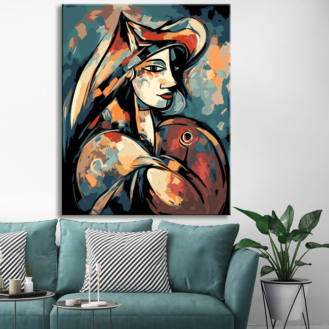 Abstract female portrait in Picasso style for painting by numbers