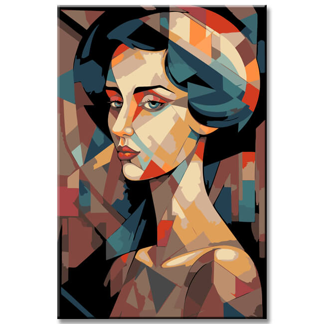 Creative coloring picture of a stylish woman's face in the unique style of Tarsila do Amaral - Paint by Numbers