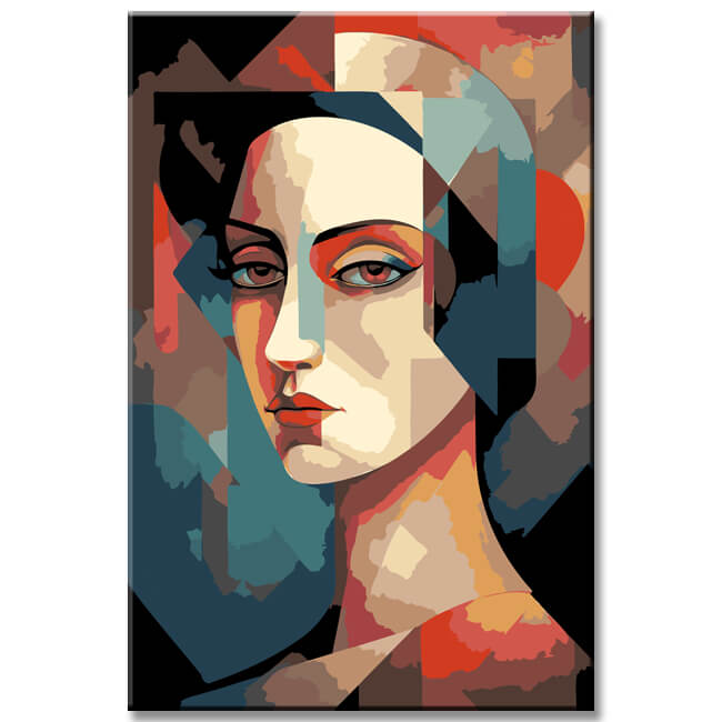 Creative coloring picture of a stylish woman's face in the unique style of Tarsila do Amaral - Paint by Numbers