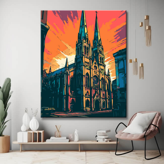 Colorful Church Painting by Numbers - Shipping from DE