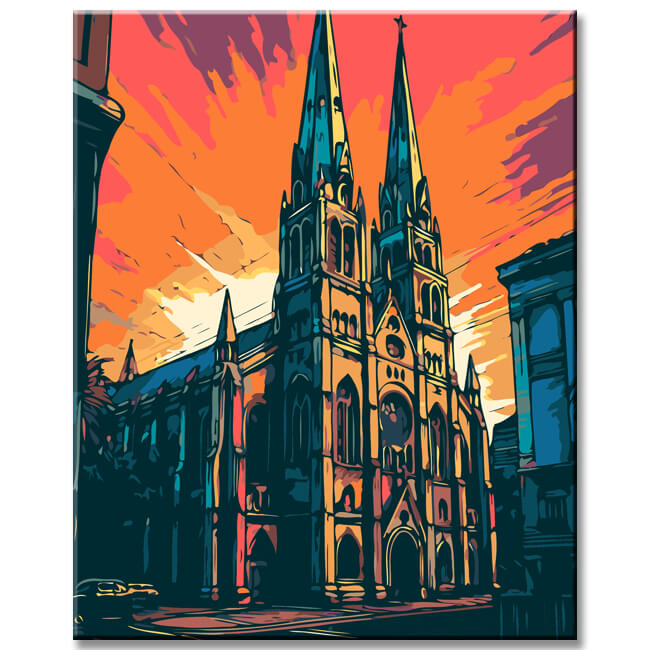 Colorful Church Painting by Numbers - Shipping from DE