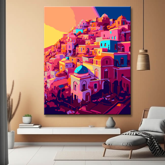 Illustration Santorini Greece Painting by Numbers