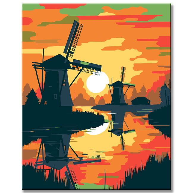 Dutch windmills - painting by numbers