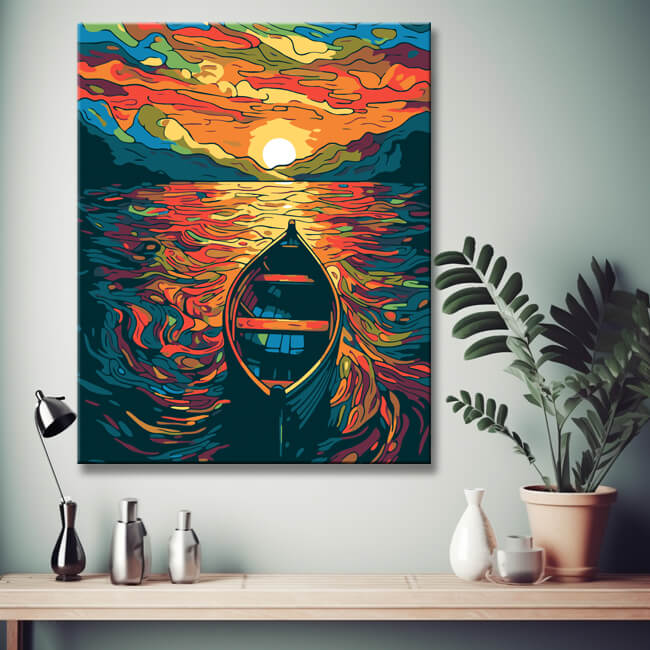 Boat in the Ocean - Painting by Numbers, Sunset