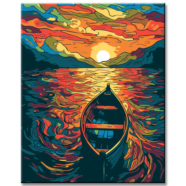 Boat in the Ocean - Painting by Numbers, Sunset