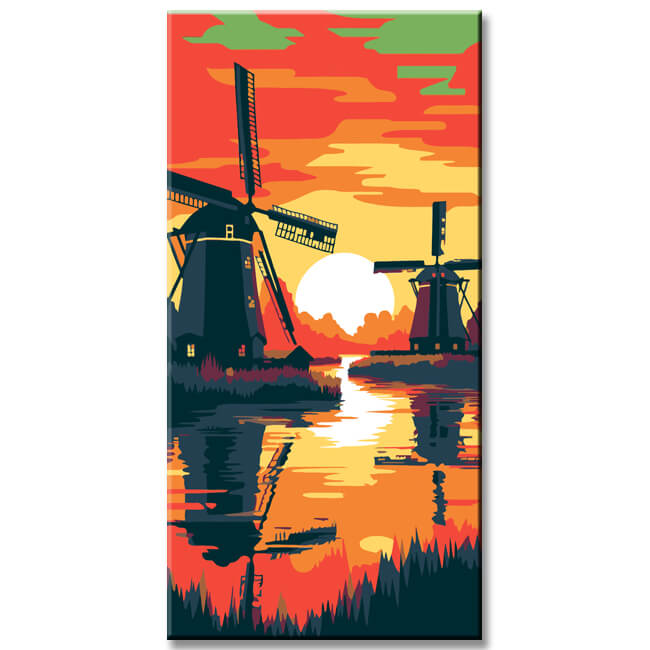 Dutch Windmills - Painting by Numbers, Sunset