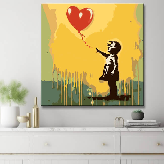 Child holding a love balloon - painting by numbers