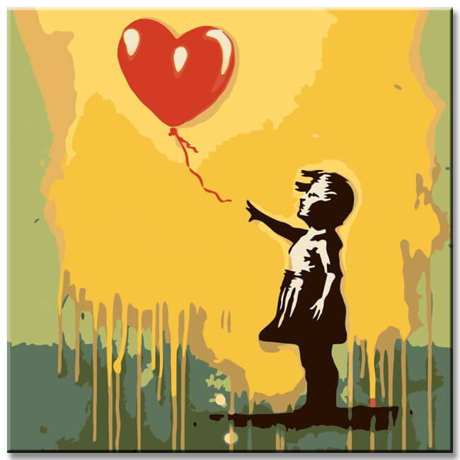 Child holding a love balloon - painting by numbers