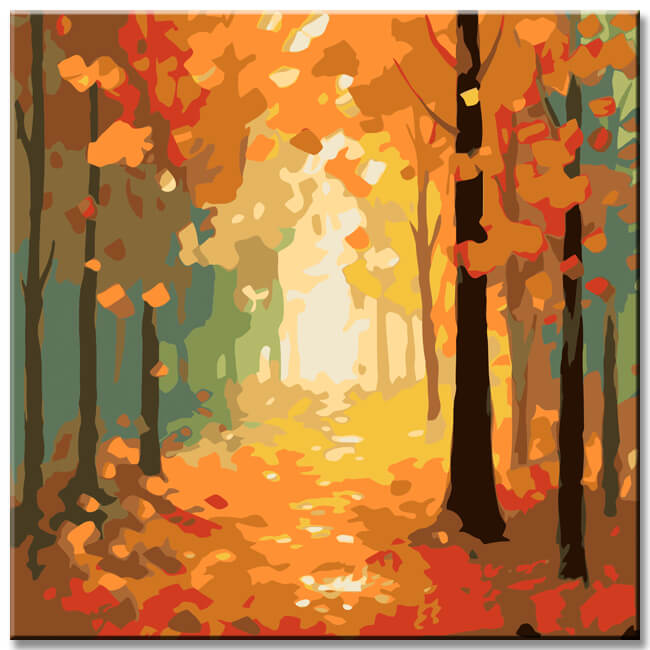 Autumn forest scene - painting by numbers