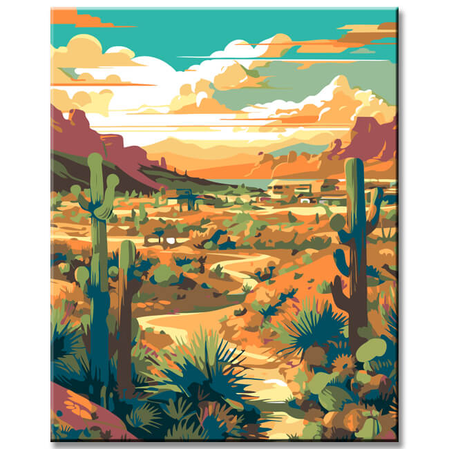 Colorful Nevada Desert with Cacti Painting by Numbers - Shipping from DE