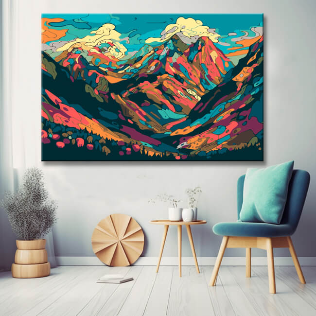 Colorful illustration mountain landscape painting by numbers