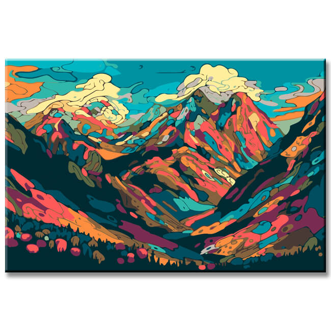 Colorful illustration mountain landscape painting by numbers