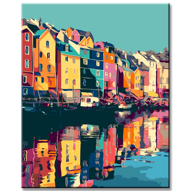 Swedish Coastal Houses Painting by Numbers - Shipping from DE