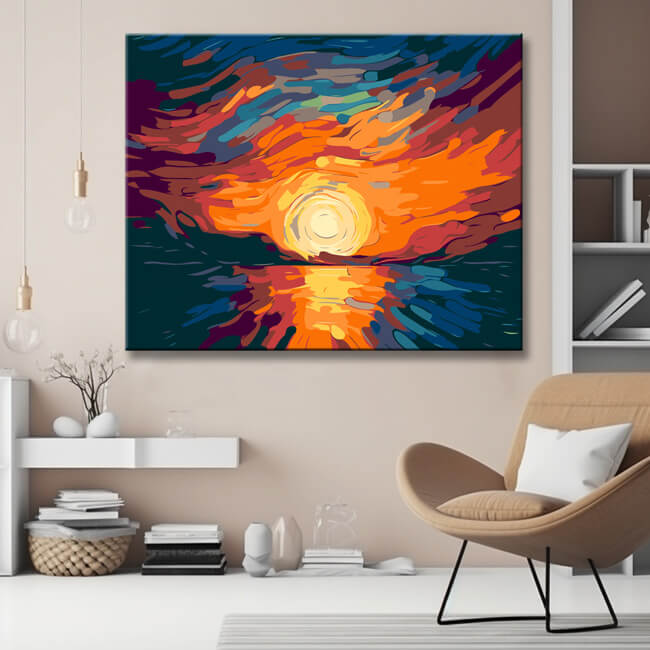 Colorful illustration sunset in the sky painting by numbers