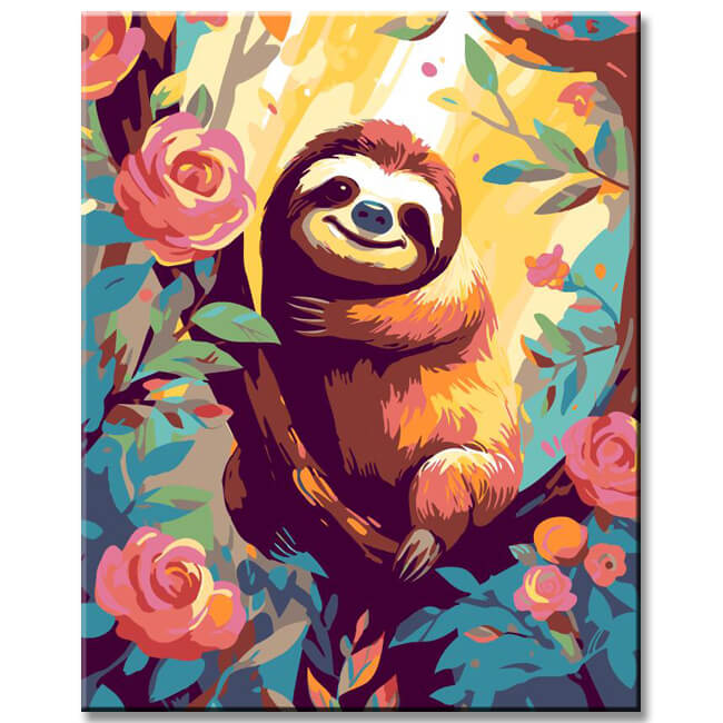 Colorful sloth on the tree - painting by numbers