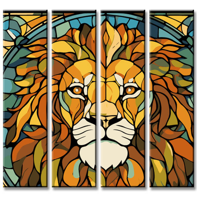 Painting by numbers lion head Tiffany glass art 4-piece