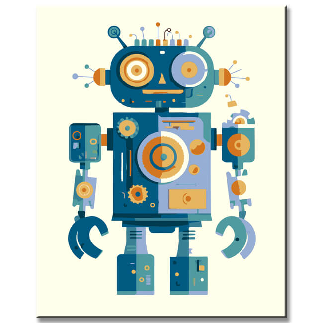 Blue toy robot - paint by numbers