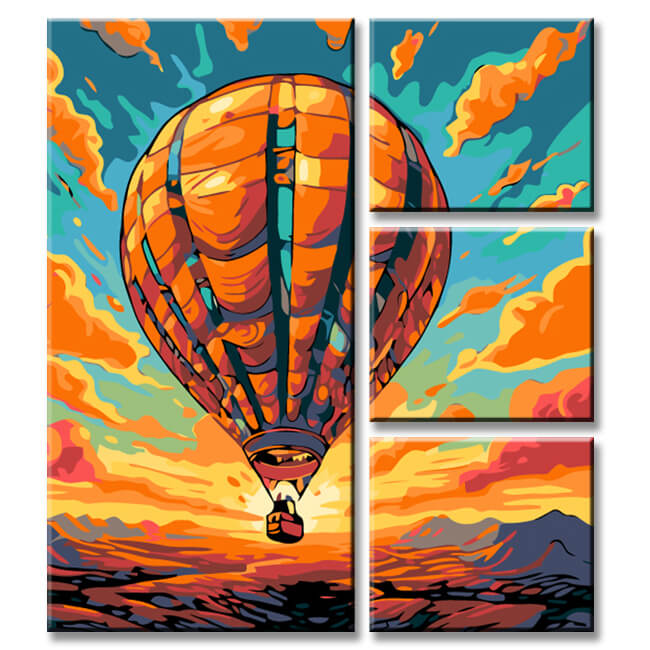 Balloon in The Sunset Painting By Numbers 4-Panel