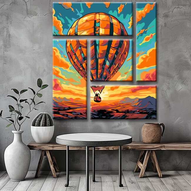 Balloon in The Sunset Painting by Numbers 5-Panel