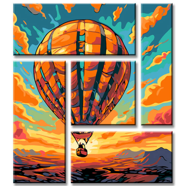 Balloon in the sunset painting by numbers 5 pieces