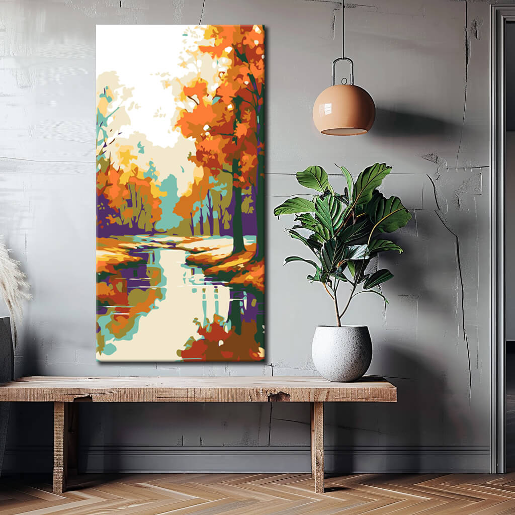 Painting by numbers autumn forest by the river