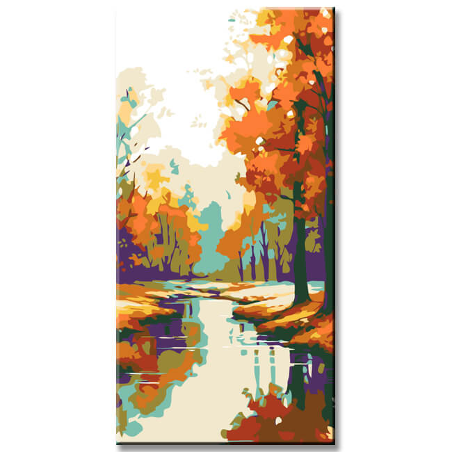 Painting by numbers autumn forest by the river