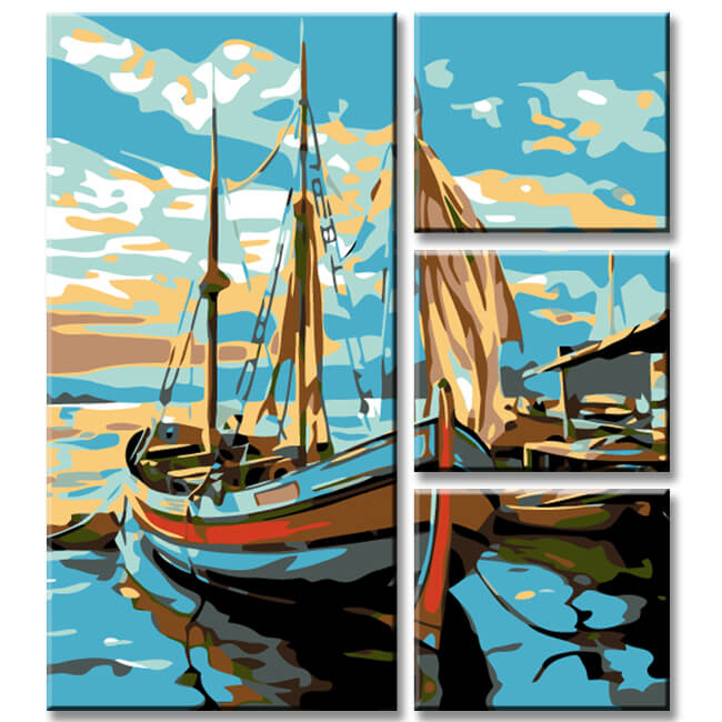 Painting by numbers sailboat 4 parts