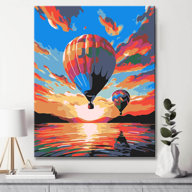 Hot air balloon over Ibiza Sunset Beach - painting by numbers